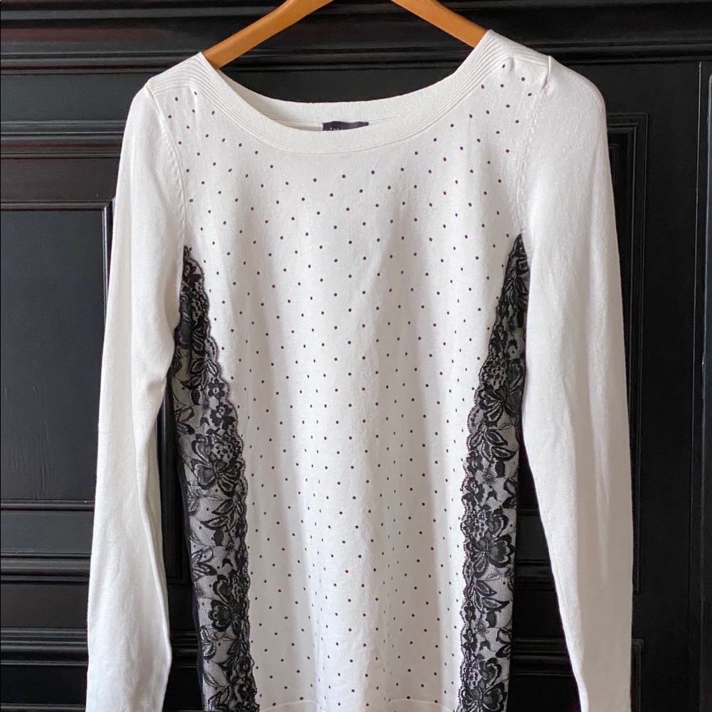 The Limited sweater w black polka dot/lace trim